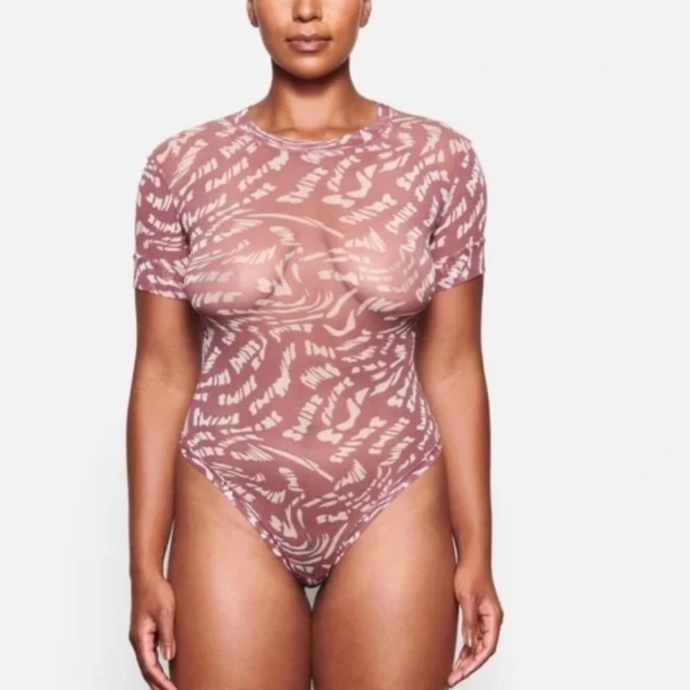 SKIMS Pink Abstract Bodysuit